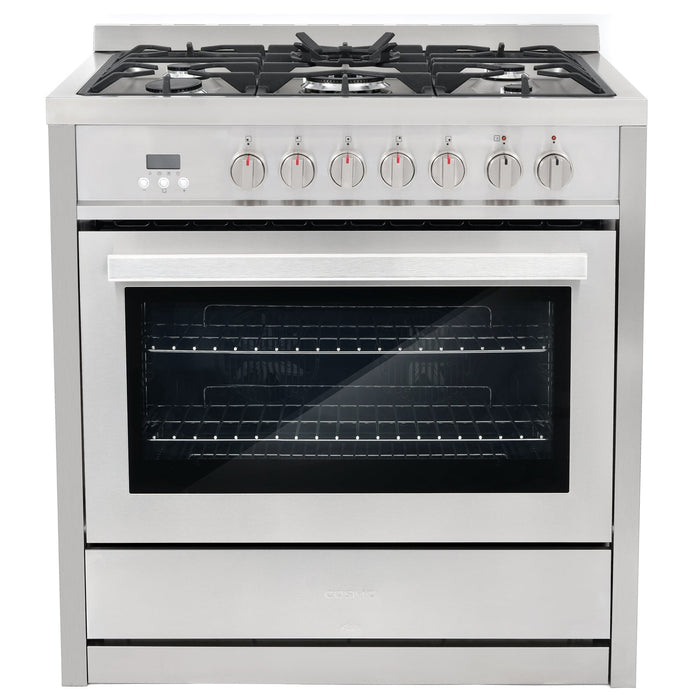 Cosmo Commercial-Style 36'' 3.8 cu. ft. Single Oven Dual Fuel Range with 8 Function Convection Oven in Stainless Steel COS-F965NF